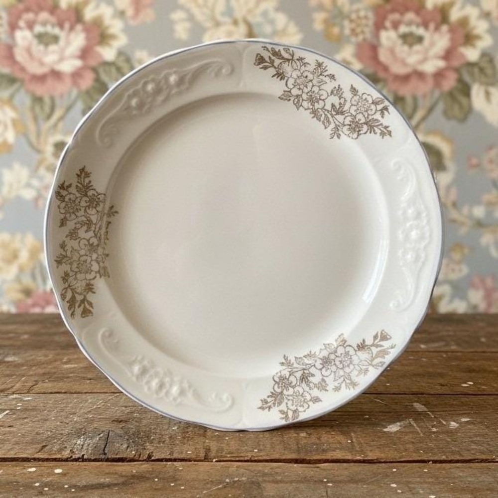Edwin Knowles Ivory Salad Plate #27-1-1, Vintage Floral Porcelain Ceramic Dish